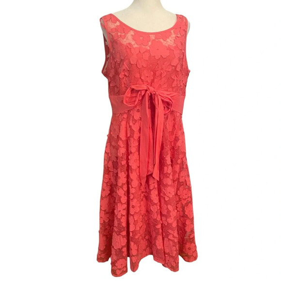 Coldwater Creek Pink Lace Overlay Dress Size 14 Lined Tie Waist Party Shower Fun - Picture 1 of 16